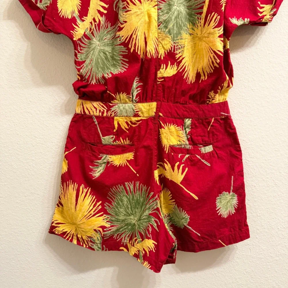 Free People Malibu Romper Red Tropical Palm Print Short Sleeve Women's XS